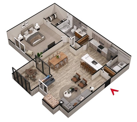Floor plan for 1 bed, 1 bath, 874 sqft